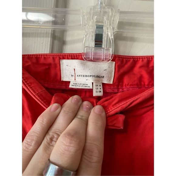 By Anthropologie Red Orange Cropped 100% Cotton Track Pants, Size 4 - Picture 5 of 11